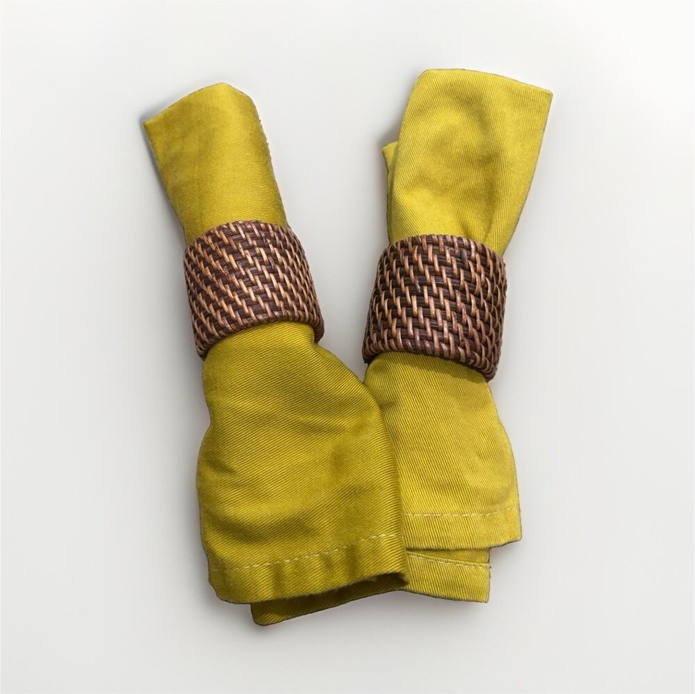 Set of 2 Brown Woven Wicker Napkin Rings Holders, Hand Wash Only